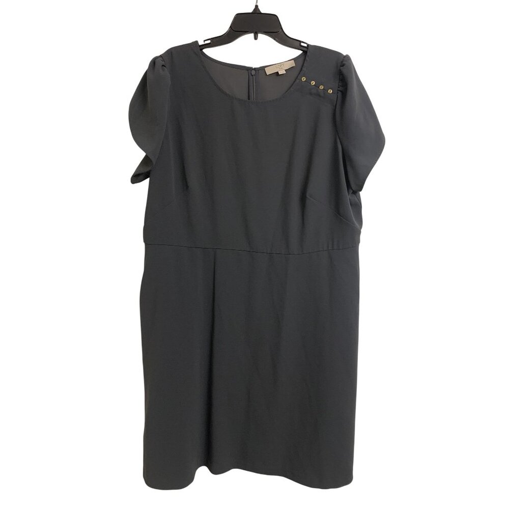 Loft (Plus) Gray Flutter Sleeve Midi Dress Size 20